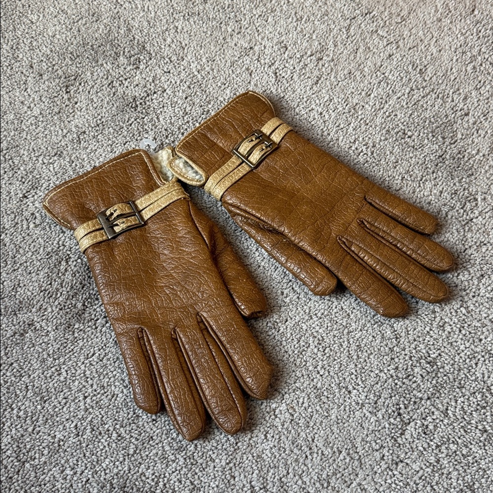 Van Raalte Softee Brown Pleather Sherpa Lined Gloves SIZE L